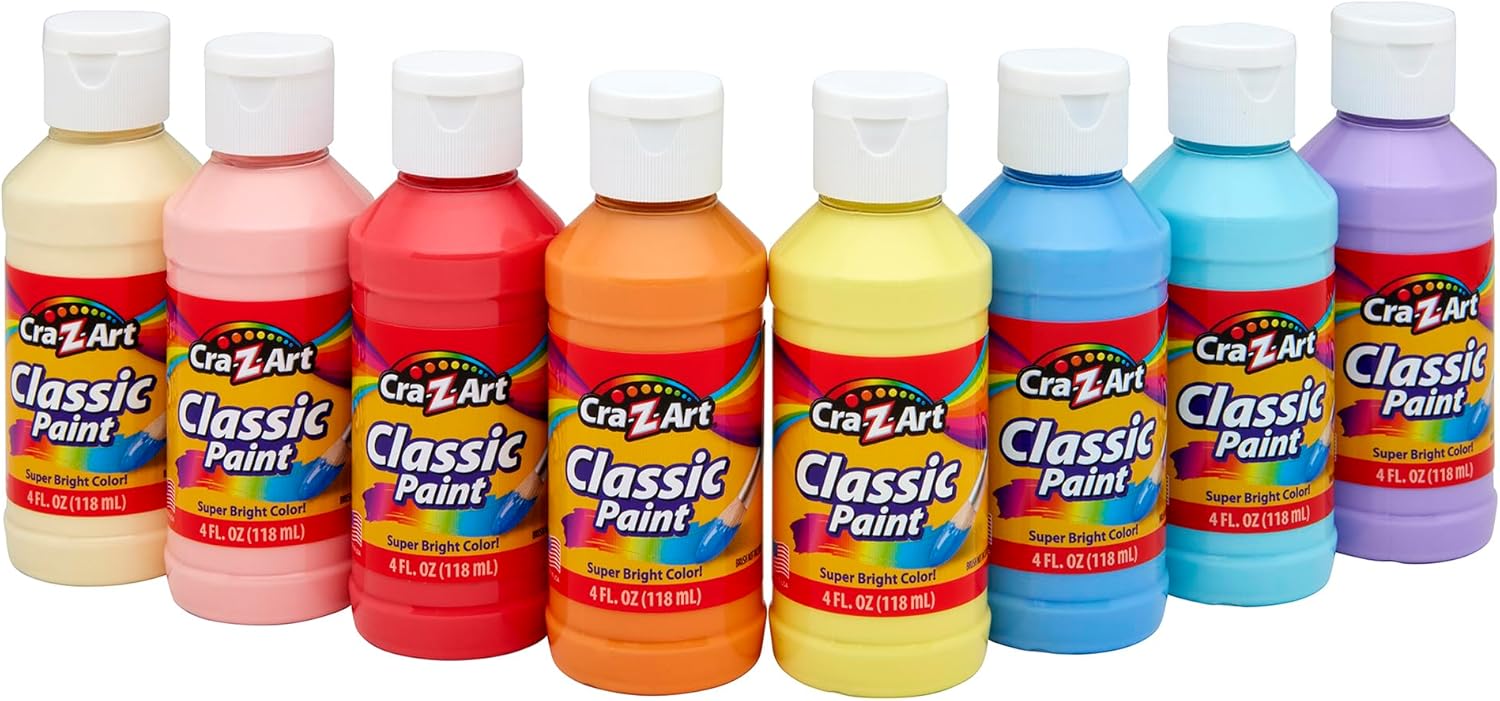 Cra-Z-Art Washable Pastel Paint Set 8 Colors 4oz Bottles - Kids Arts Crafts School Projects Safe Fun Made in USA