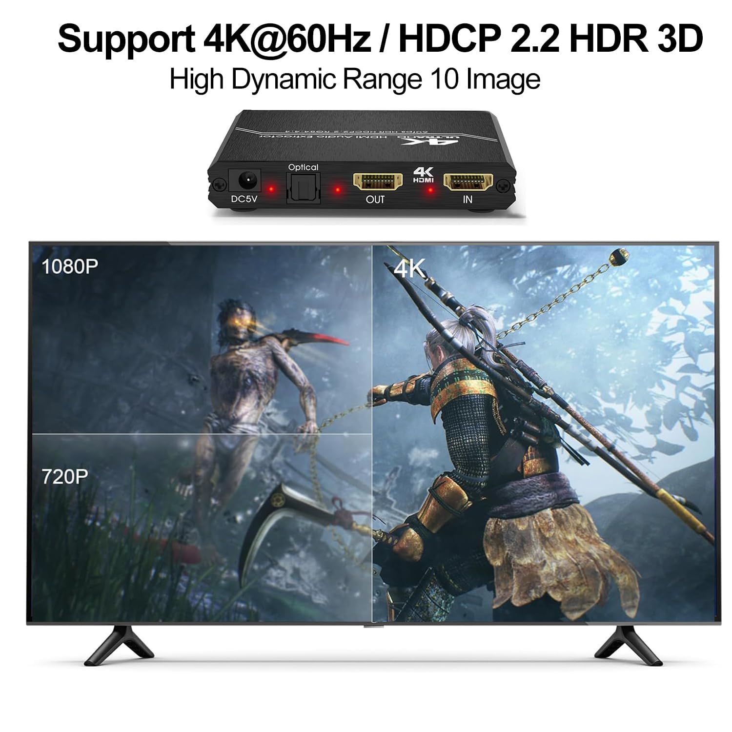 HDMI 2.0 Audio Extractor Audio Splitter 4K HDMI zu optischem SPDIF Toslink 3.5mm AUX Stereo RCA L/R Audiokonverter mit Lautstärkeregelung, unterstützt 4K@60Hz HDCP 2.2 HDR 3D YUV 4:4:4