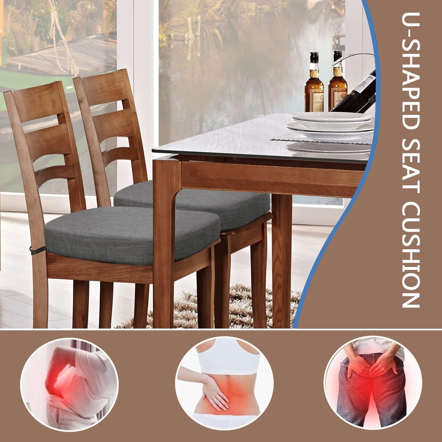 2/4/6er Set Stuhlkissen, 40x38/43x40/43x42cm mit Bändern Rutschfestes bürostuhl Sitzkissen, Indoor/Outdoor Stuhlauflage Waschbar Bezug für Esszimmer, Gartenstuhl, Küche(A2,40x38x5cm(4pcs))