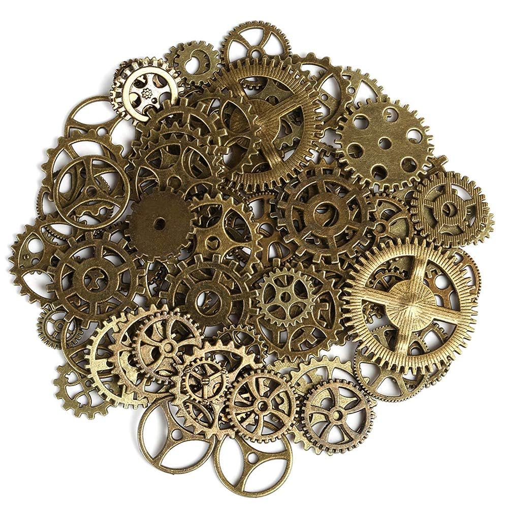 50g Steampunk Gears, Set de Colgantes Metálicos Vintage para Joyería DIY, Accesorios Cosplay y Manualidades.