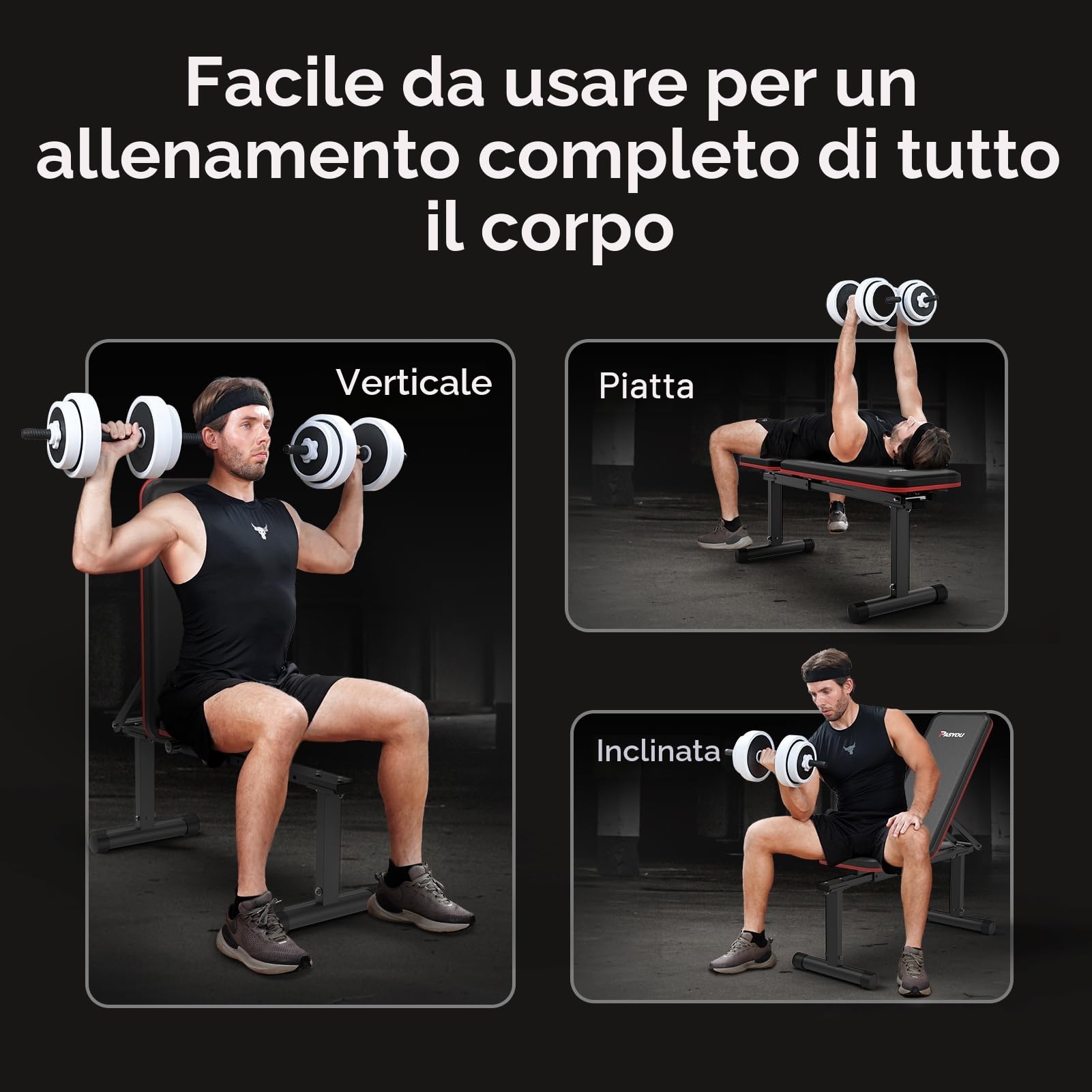 PASYOU PB200 Panca Palestra, 90°Esercizi Su Panca Verticale, Inclinata e Piana, Panca Pesi con schienale regolabile in 5 direzioni, Panca Piana Adatto per Casa e Palestra, 300KG Panca