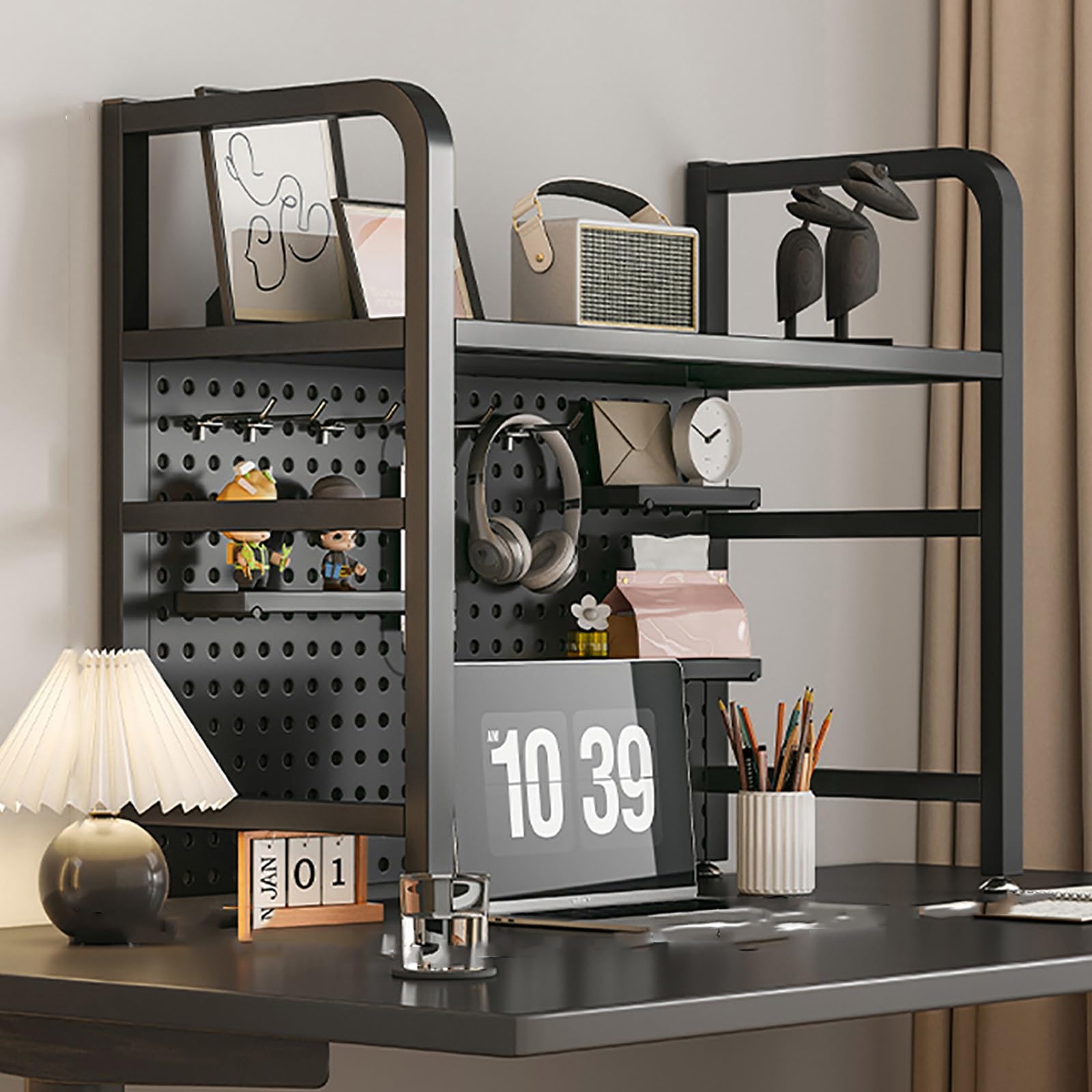 Estensione da scrivania e scaffale Nizer, robusta lavagnetta per presentazione, capacità 50 kg, accessori per postazione di lavoro, colore nero, 55 x 68 x 20 cm