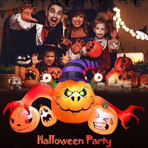 Miniatura 5 de Decoraciones inflables de Halloween de 8 pies de largo, decoraciones de calabaza con luces LED integradas, linterna inflable para interiores y