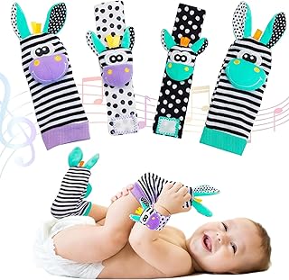 Baby Wrist Rattles Sock Toys - Newborn Baby Sock Toys 0-6 Months, Foot Finder and Wrist Rattle Set Hand and Feet Rattle for Babies, Infant Rattle Socks Toy, Soft Sensory Toy for Baby Boy Girl Gift