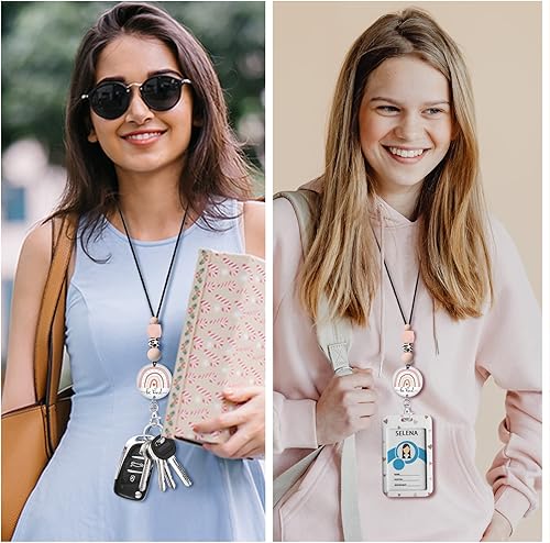 Miniatura 2 de Cordones arcoíris para profesores para tarjetas de identificación y llaves, lindo cordón de silicona con cuentas para mujeres, enfermeras,