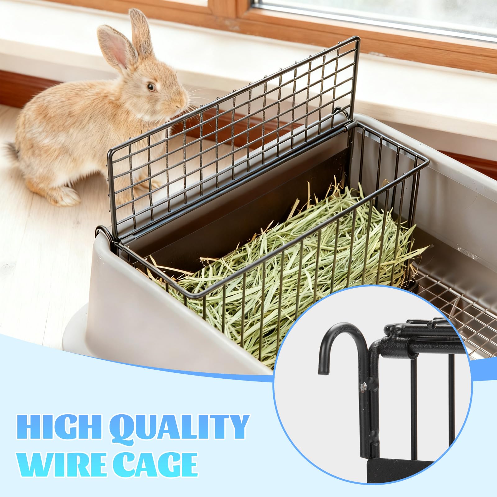 Stainless Steel Rabbit Litter Box w Hay Feeder and Litter Scoop, 19.7 x 13.8 x 7.9 Inch Large Litterboxes w Raised Grid, High Sided Kiter Box for Bunny, Guinea Pig, Ferret, Small Snimal, Hamster - image 5