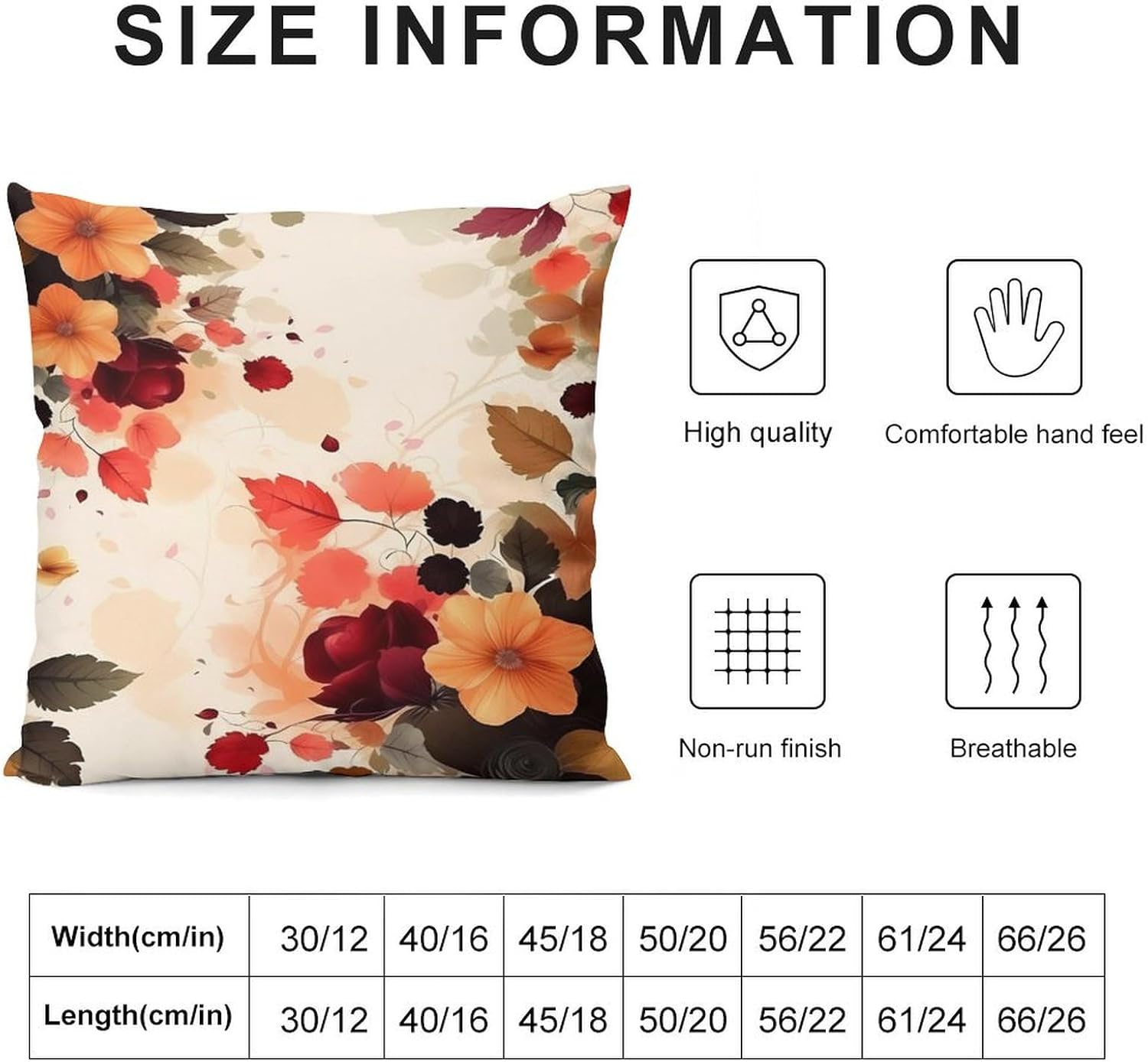 Zippered Pillow Cover, Pillow Protector, Autumn Beautiful Floral Printed Pillow Cover of 4, Pillow Not Included