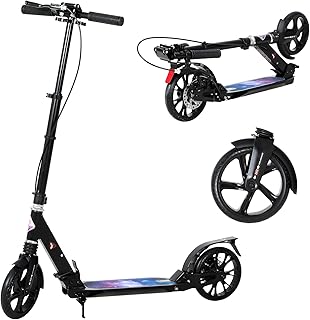 ISE Roller 200mm Big Wheel Scooter mit Doppelbremse & Federung - Klappbarer Cityroller für Erwachsene & Kinder Höhenverstellbarer Tretroller bis 100kg, inkl. Tragegurt & Handbremse