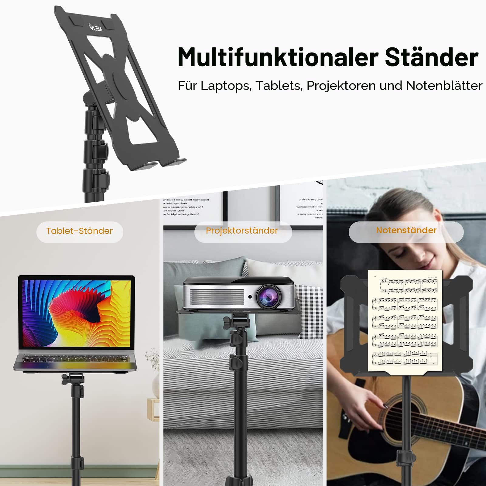 ULANZI Beamer Ständer Höhenverstellbar von 60 bis 150cm Aluminium Laptop Beamer Stativ Ständer mit Klapplatte 3KG lasträgt, 360° & 180° Eingestellbarer Tragbarer Notenständer