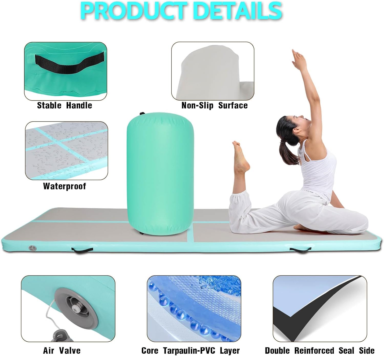 Inflatable Gymnastics Mat with Gymnastics Roller Tumbling Barrel, Air Track Tumbling Mat with Electric Air Pump for Home Use/Yoga/Cheerleading