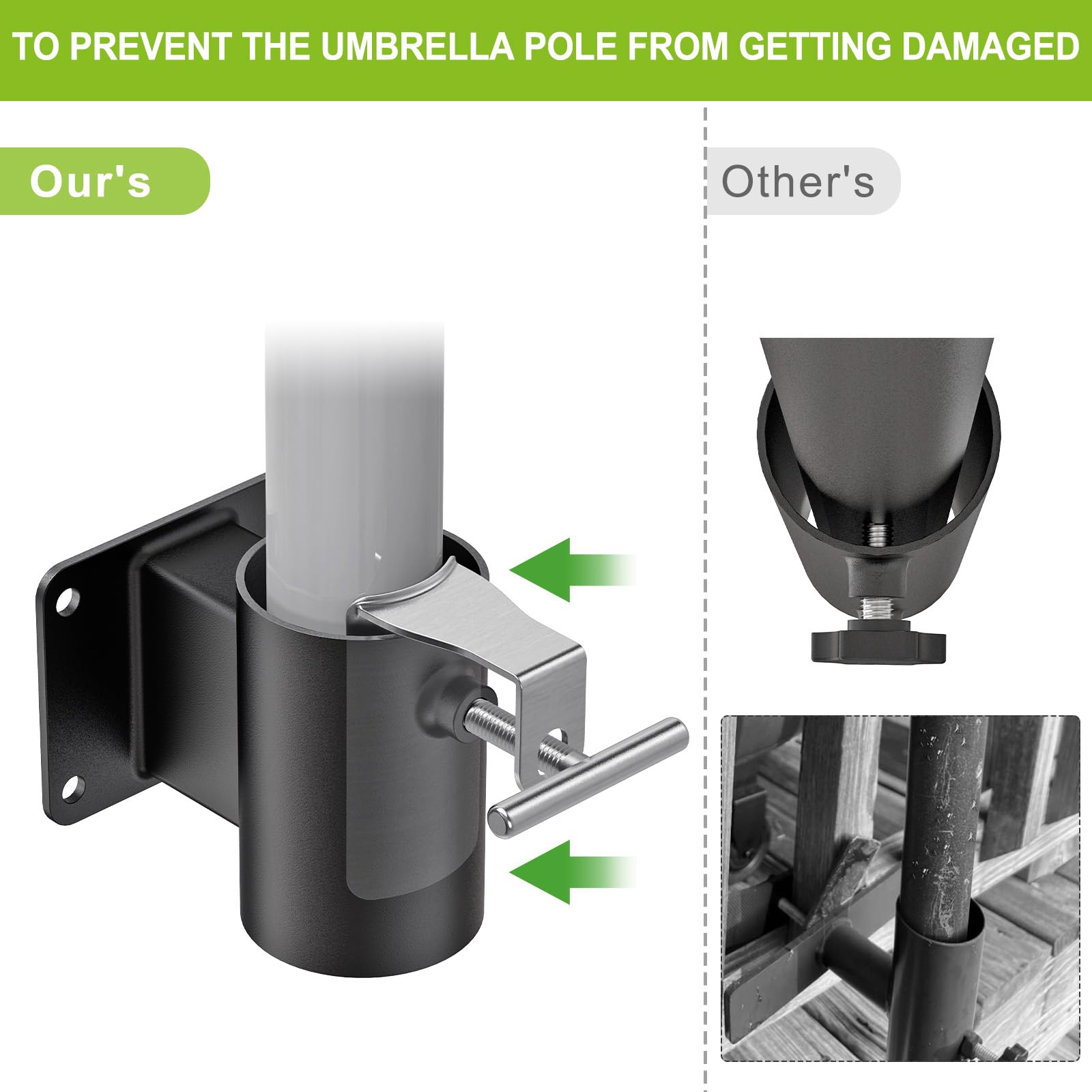 Lifeswell Patio Umbrella Holder Clamp Balcony Parasol Stand Fixed for 1-2 Inch Poles - Image 3