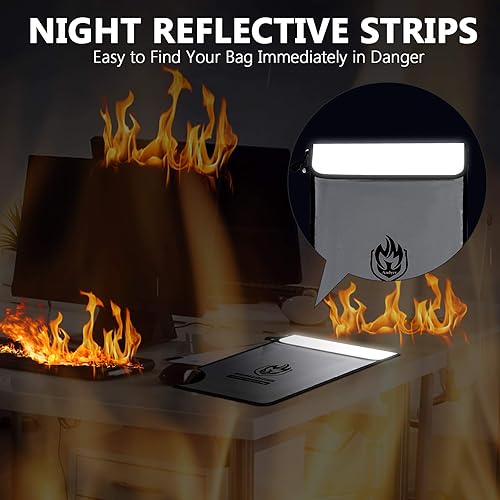 Miniatura 4 de Bolsa de Documentos Ignífuga Mejorada con Dos Bolsillos (2000℉), andyer 15”x 11” Bolsa de Dinero Ignífuga e Impermeable para Efectivo