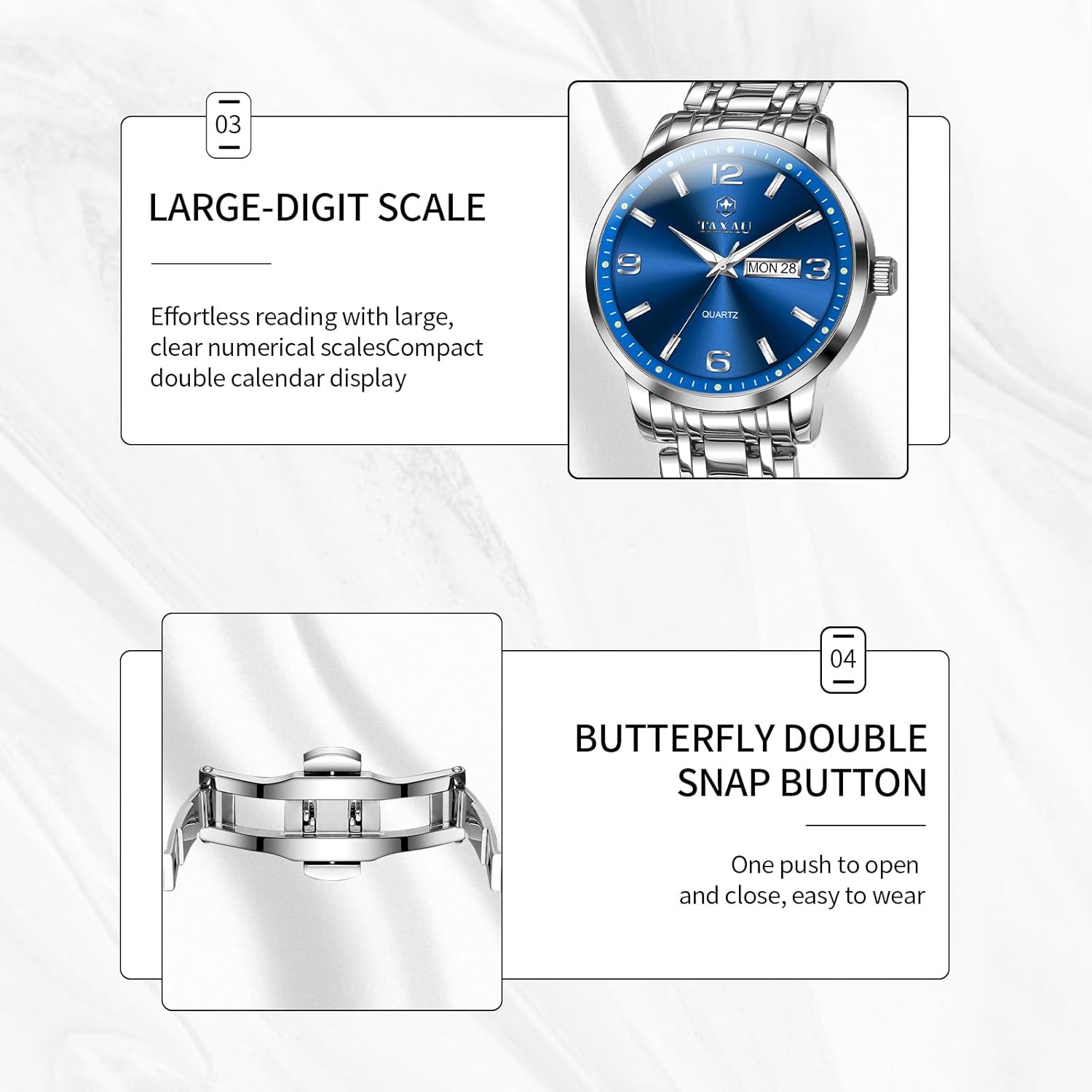 Stainless Steel Mens Watches with Day Date Quartz Analog Large Face Classic Watch Arabic Numerals Dress Luminous Rlojes para Hombres - Image 5