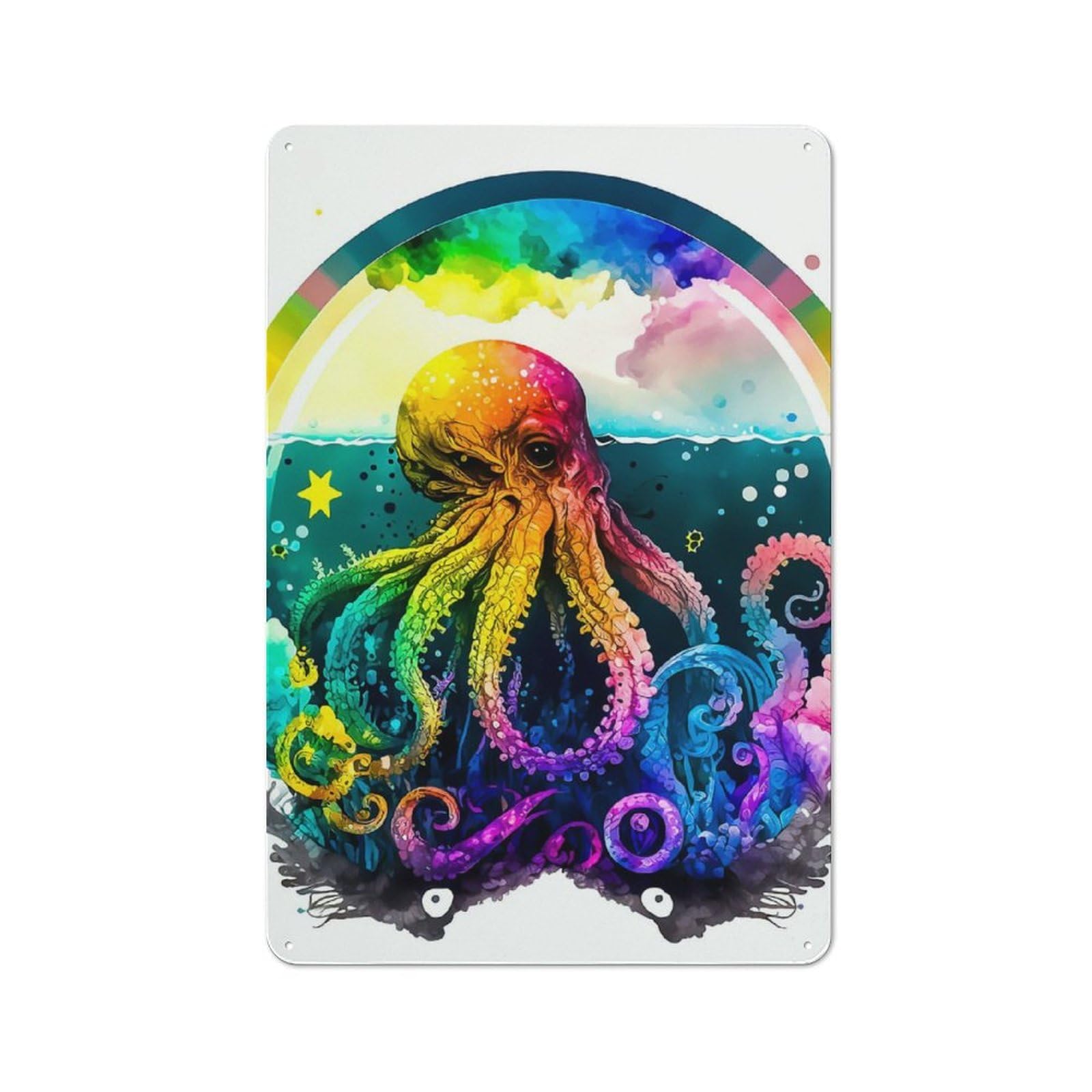 Junmoney Octopus Retro Vintage Metal Sign 30X20cm, Restaurant Wall Art For Coffee Bar, Small Shop Or Dining Room