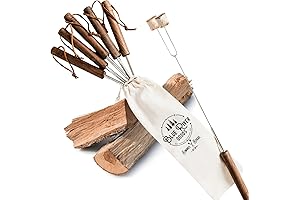 Telescoping Smores Sticks - Set of 6 Walnut-Handled Marshmallow Roasting Sticks