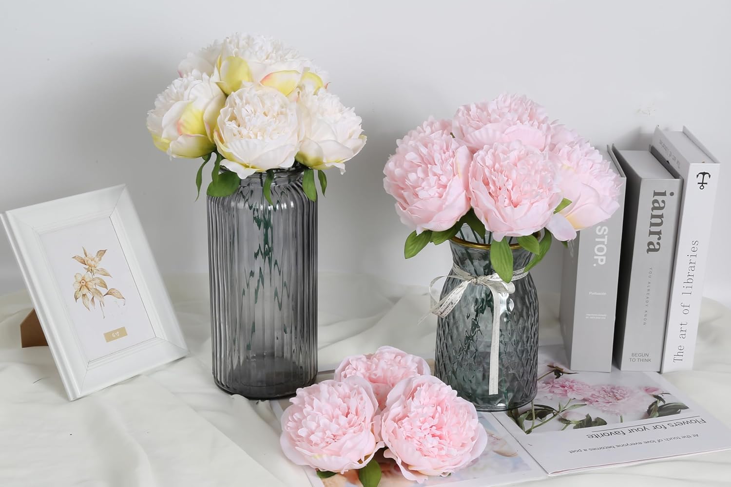 16pcs Peony Artificial Flowers Fake Peonies Bulks Cream White Silk Peonies Flowers Faux Peony Flowers Heads with Stems for Home Wedding Party Festival Baby Shower Decorations (Cream White) - Image 7