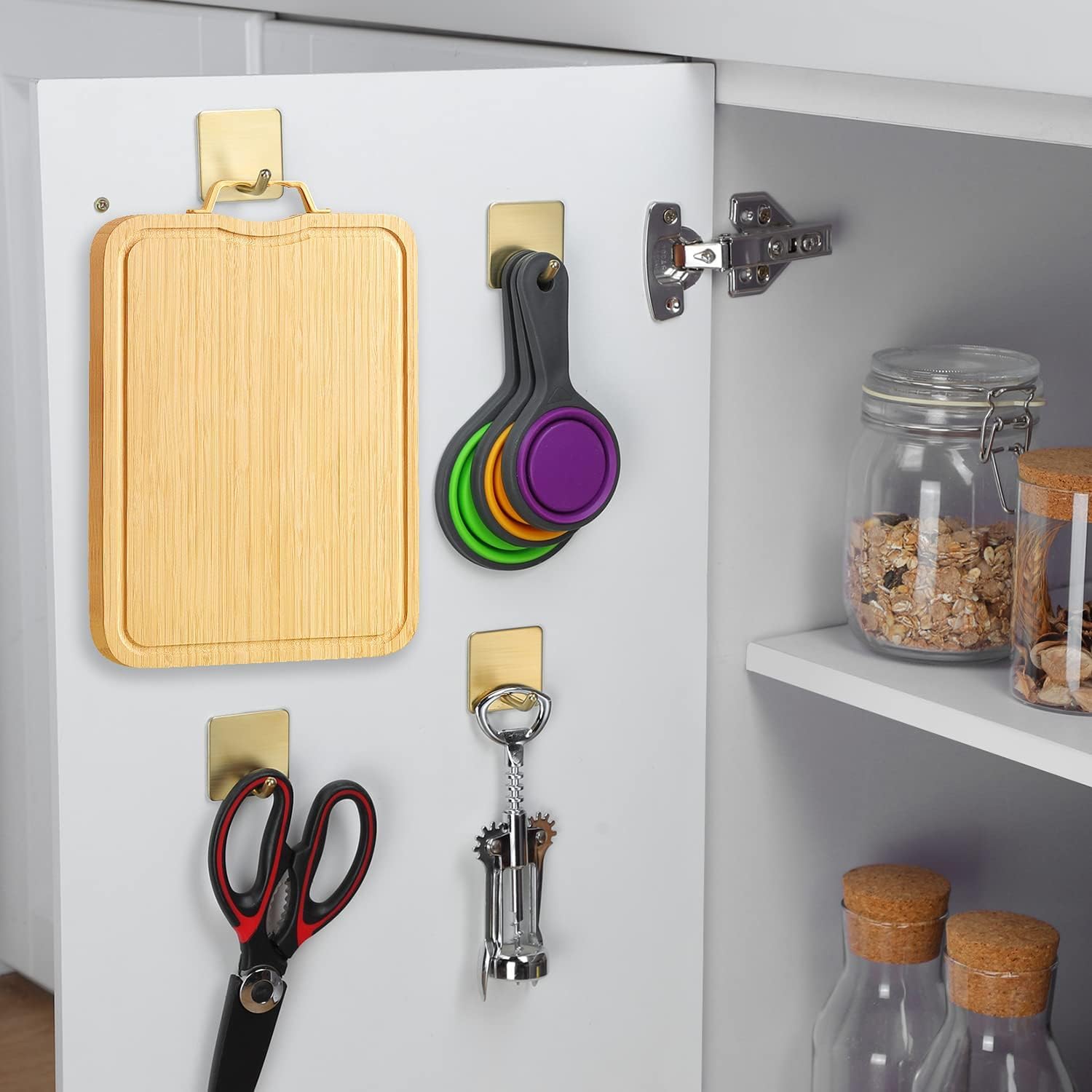 Adhesive Towel Hooks/Bathroom Hook, Gold Self Adhesive Hooks Heavy Duty Coat Hooks 4-Packs, Non-Punching for Hanging Robes Clothes Hats Stick on Kitchen Bedroom Wall Door, Stainless Steel