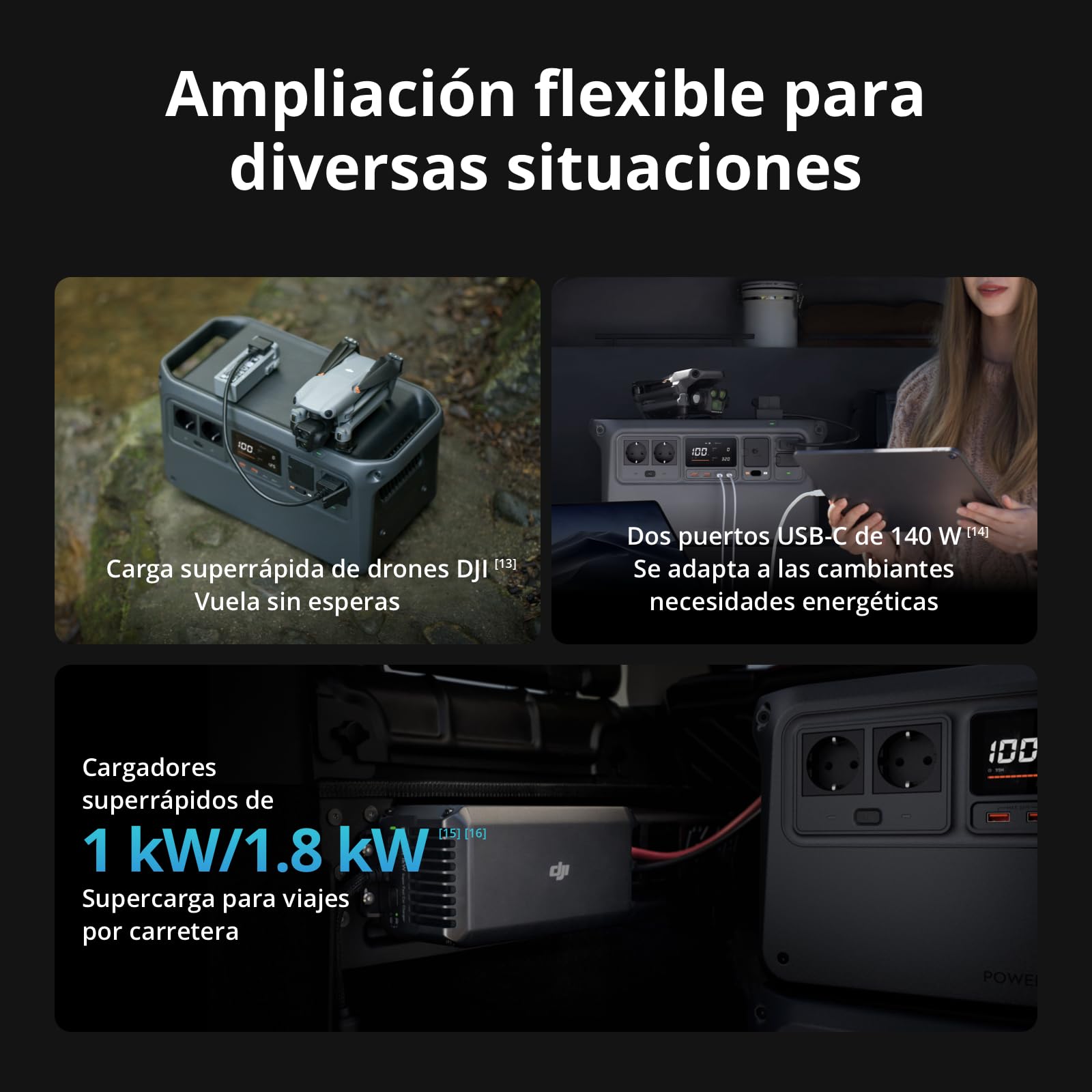 DJI Power 1000 V2 estación de energía portátil, Batería LFP de 1024 WH, Salida de 2600 W, Recarga del 0% al 80% en 37 Minutos, Generador eléctrico para el hogar, Autocaravanas, Sin conexión a la Red