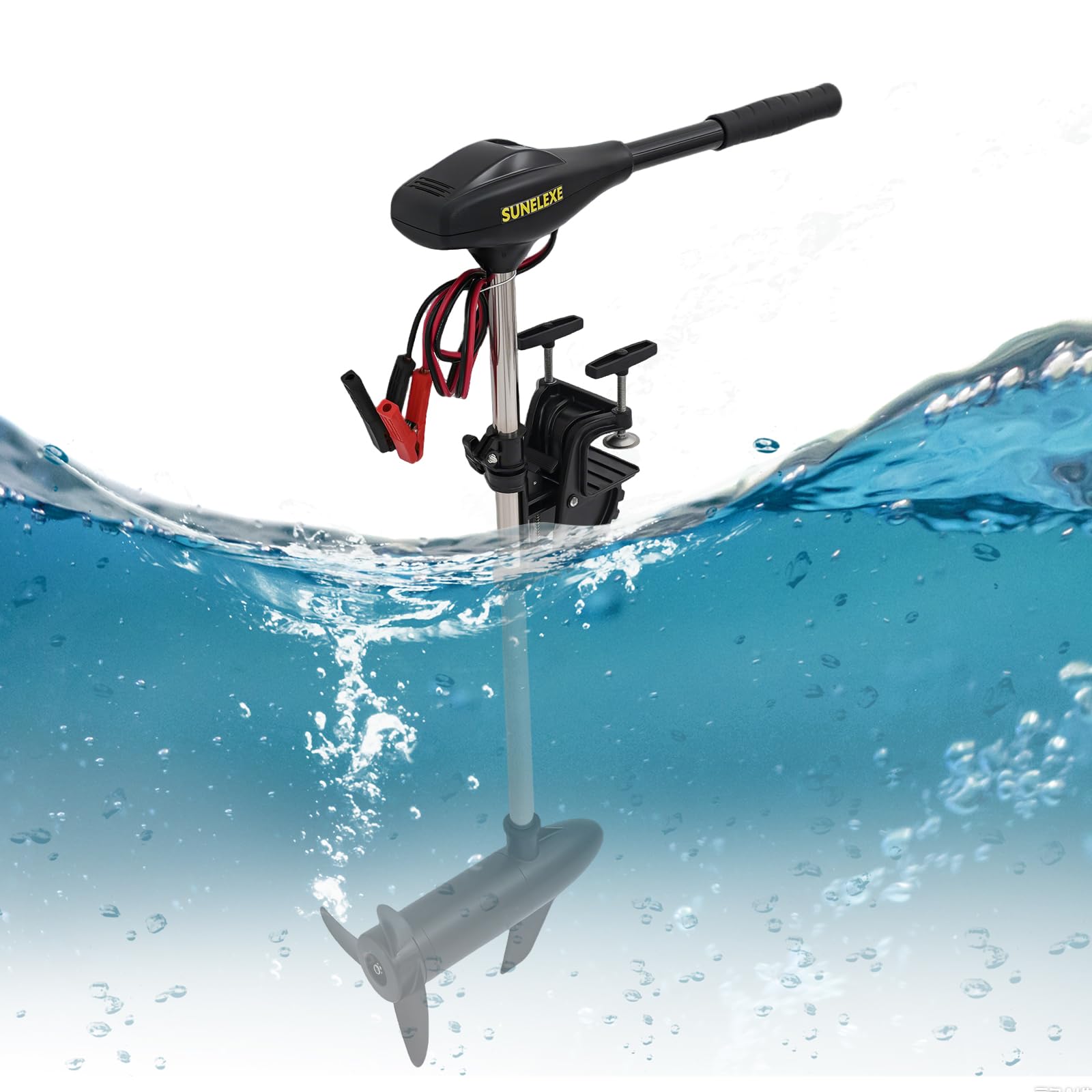 12V Elektro Bootsmotor 40lbs Trolling Motor, 5+3 Gänge leiser Schub, reiner Kupfermotor für Schlauchboot Kajak Angelboot, inkl. Batterieanzeige, Salzwassertauglich (Batterie nicht inkl.)