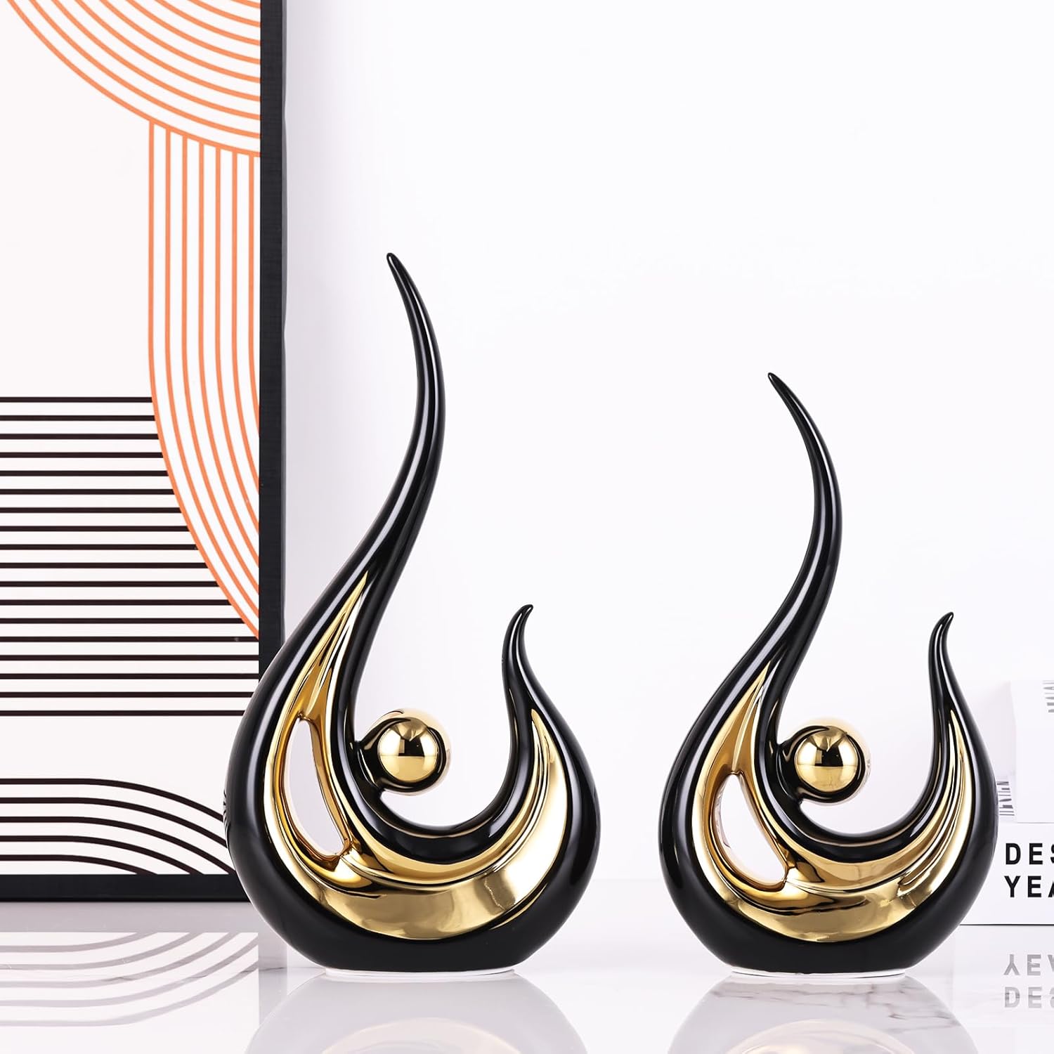 LCCCK Modern Abstract Art Home Decor Accent, Contemporary Statues Coffee Table Decor for Living Room, Table Centerpieces for Dining Room, Ceramic Sculptures and Gold Knick Knacks for TV Stand Decor