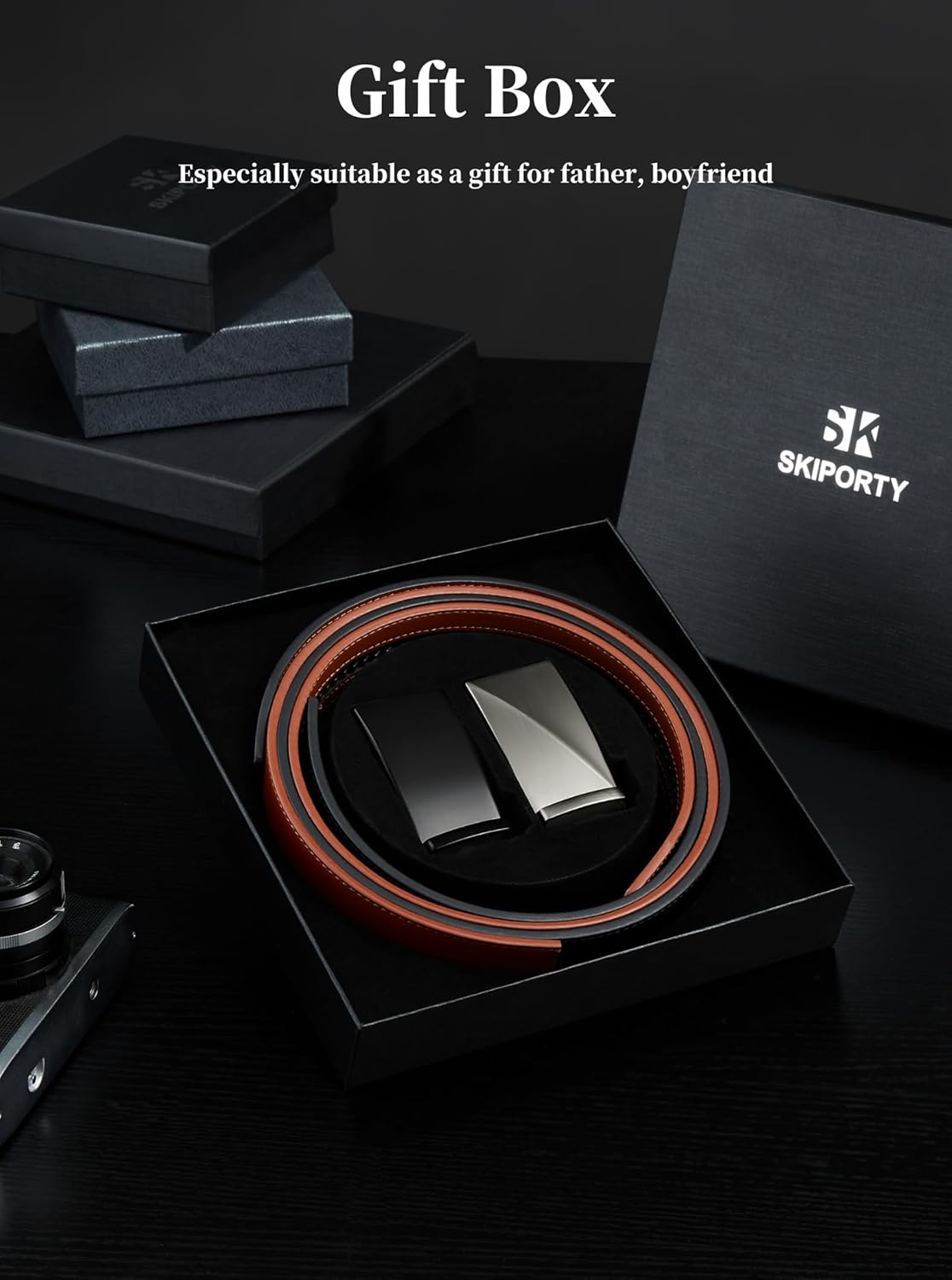 Ratchet Belts for Men, Mens Belt Leather 2 Pack, Black Brown Adjustable Belt for Dress Casual, Gifts Box - Image 6
