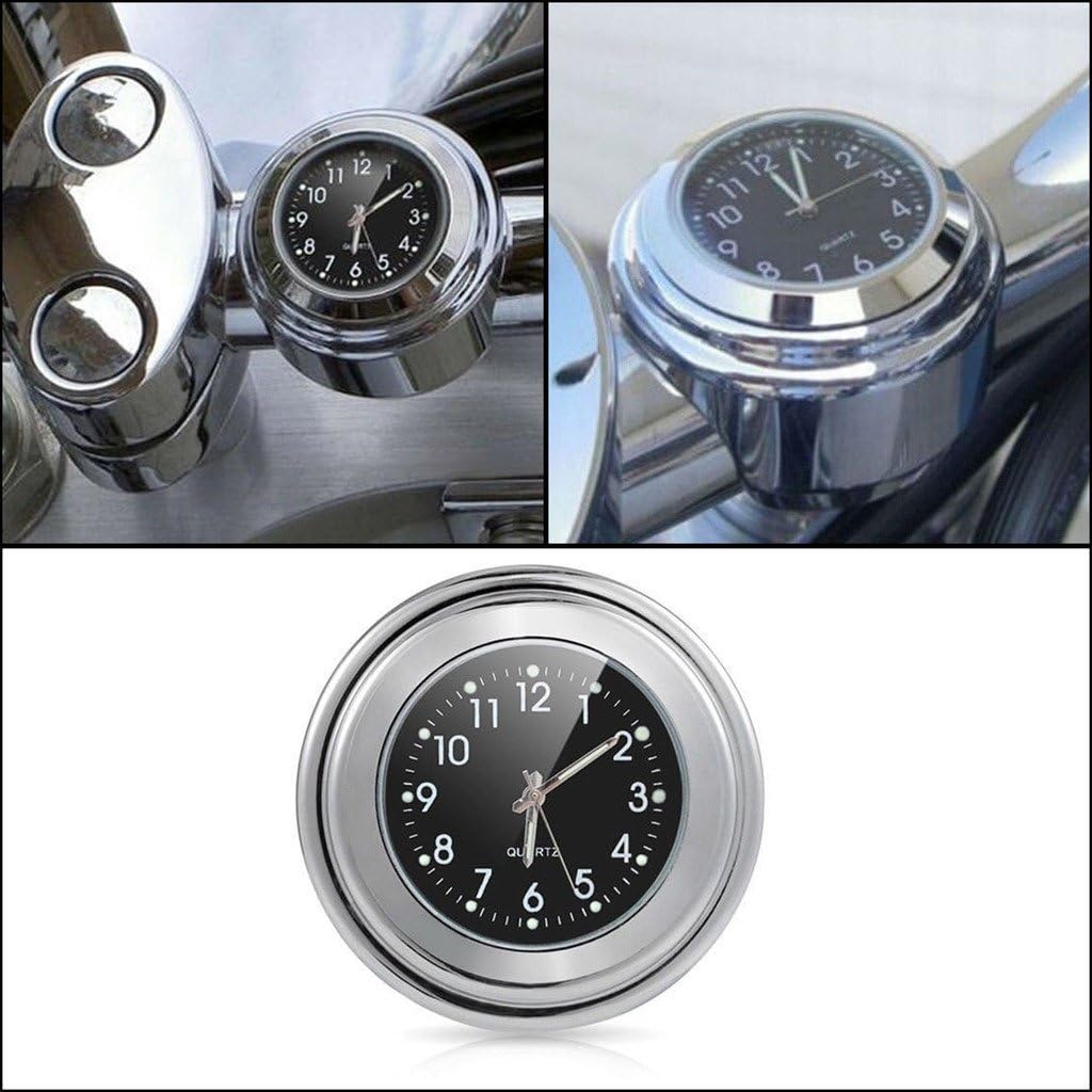 7/8" Motorcycle Chrome Handlebar Black Dial Clock for Yamaha Suzuki Kawasaki
