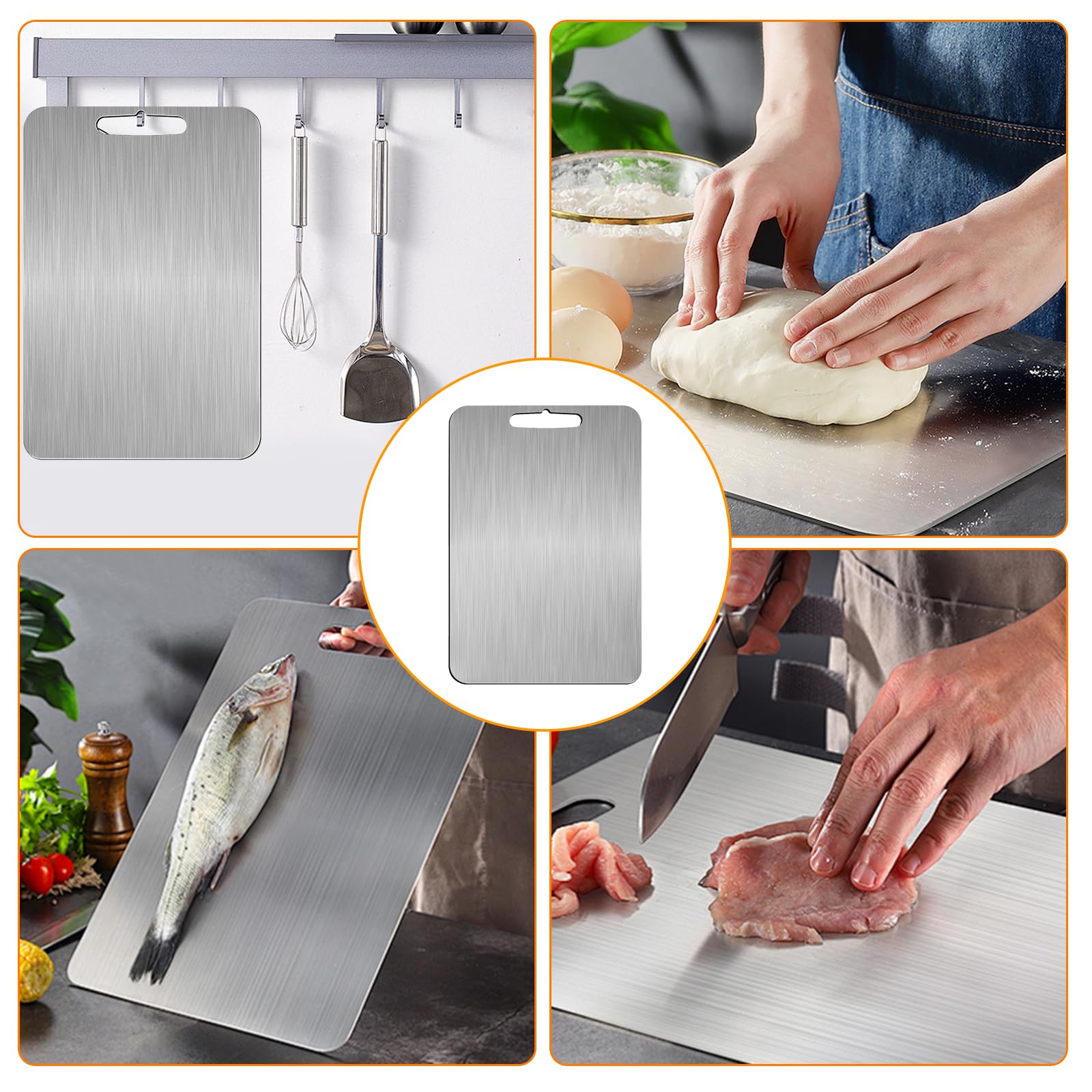Planche à Découper Inox 304 - Double Face Anti Contamination - 34x23cm - Protège Couteaux - Nettoyage Facile