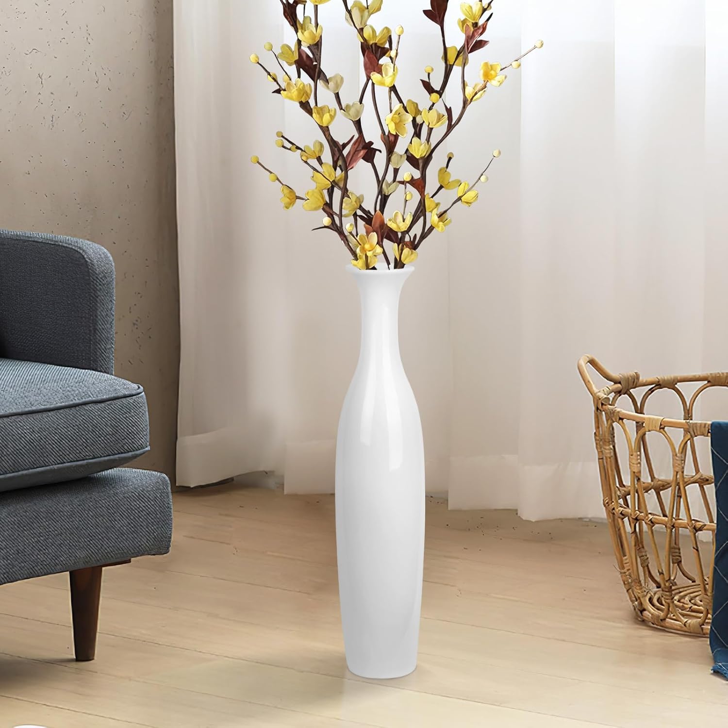 White Ceramic Tall Floor Vase,19.7 Inch Large Decorative Vase for Home Decor,Living Room,Bedroom,Bathroom,Kitchen,Centerpieces,Office,Minimalism Style Design for Pampas Grass Vase