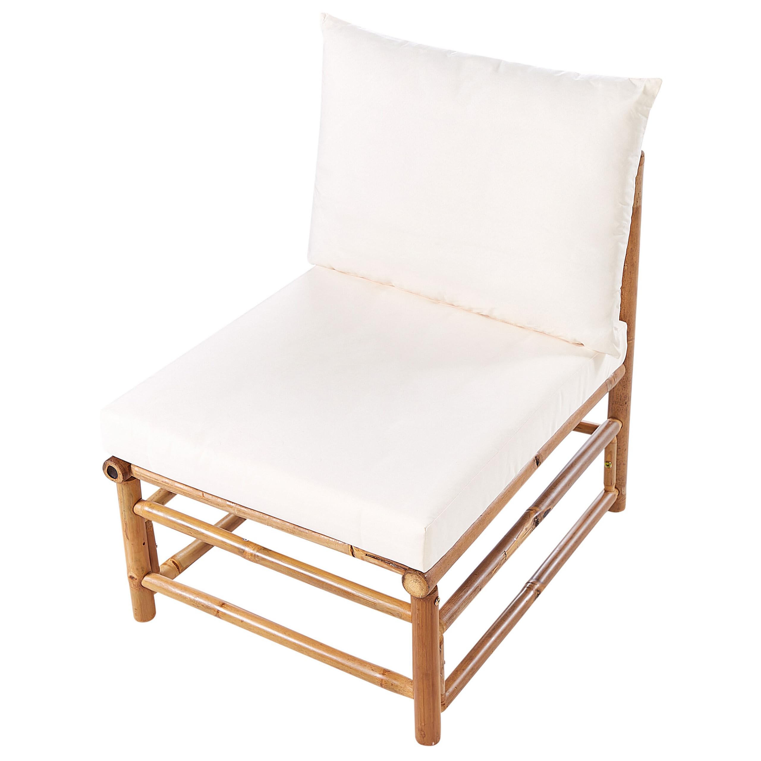 Beliani 1 Place de Siège de Jardin Modulable en Bambou sans Accoudoirs Rembourré avec Coussins Extérieur Blanc Cassé Cerreto