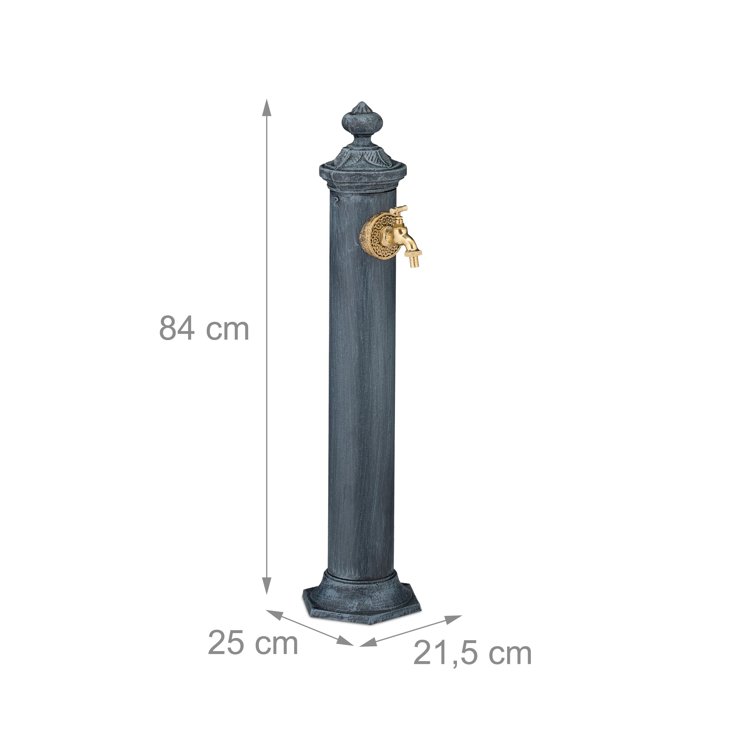 Relaxdays Fuente de Agua de Estilo Antiguo, con Grifo Jardín, 84x21,5x25 cm, Terraza, Patio, Decorativa, Gris