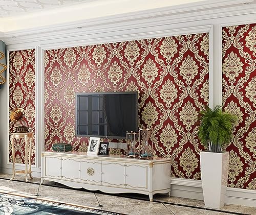 Miniatura 3 de Q QIHANG Papel tapiz de damasco en relieve 3D de 1.73 pies de ancho x 32.8 pulgadas de largo, estilo europeo, moderno, minimalista, para dormitorio,