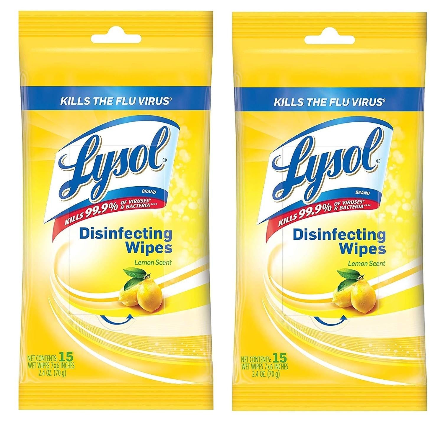 Lysol Disinfecting Wipes To-Go Pack Lemon Scent 15 Count Pack of 2