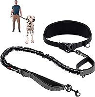 Tuff Pupper Heavy Duty Hands-Free Bungee Dog Leash for Large Dogs up to 125 lbs - Shock Absorbing, Reflective Padded Handles & Waist Belt