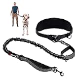 Tuff Pupper Heavy Duty Hands Free Dog Leash | One Large Dog Up to 125 lbs | Comfortable Shock Absorbing Bungee | Reflective Padded Handles | Lumbar Waist Belt 24-42