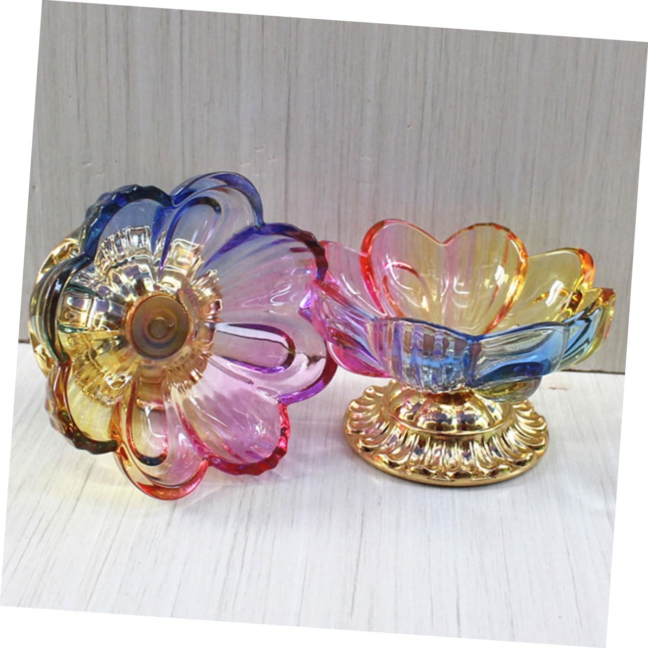 UKCOCO 2pcs Footed Glass Fruit Bowls with Lotus Rack High Transparency Snack and Candy Serving Trays for Wedding Party Supplies and Buddha Offering Decorative Countertop Plates image 3
