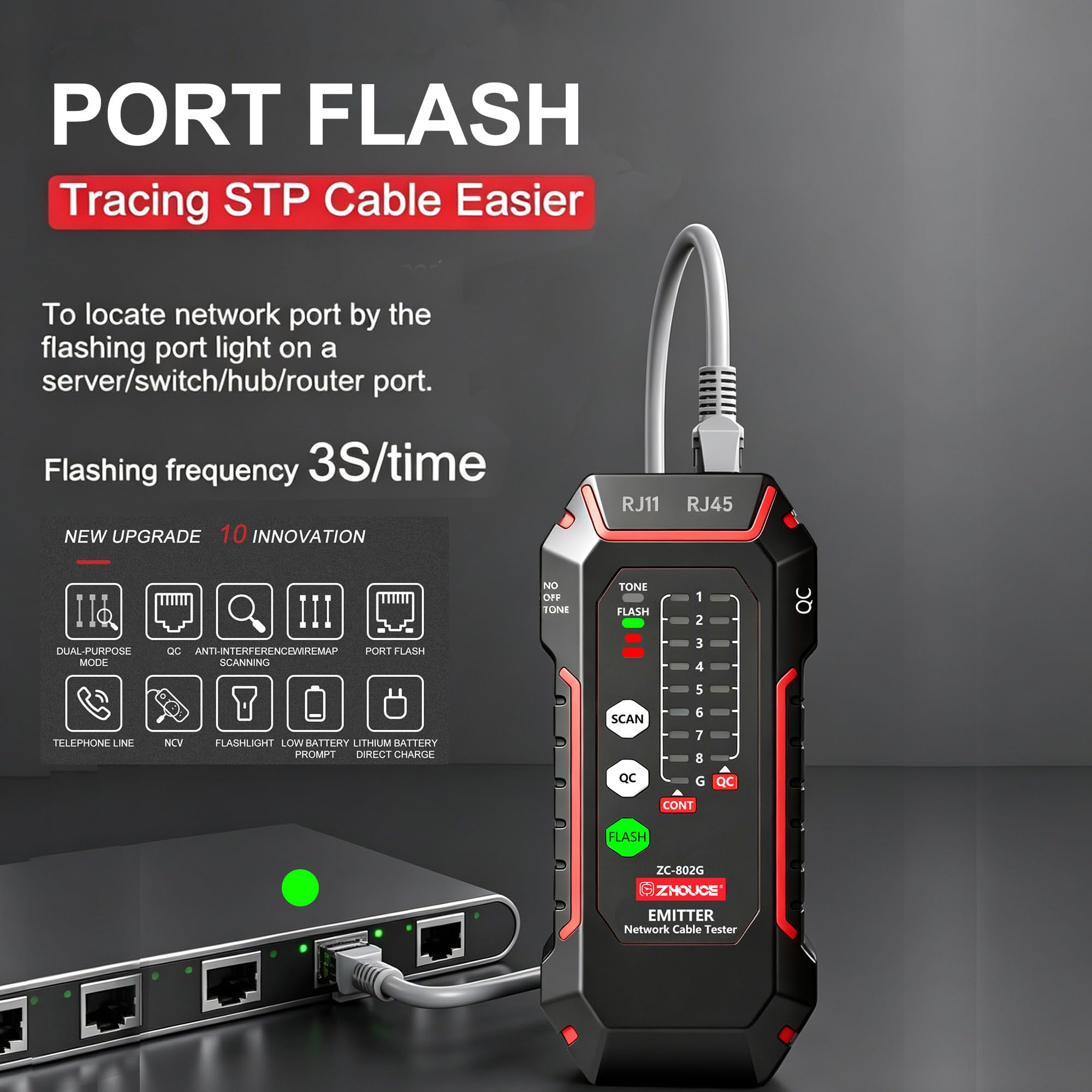 NOYAFA Probador de cable de red NF-8209 Probador de Ethernet con PoE NCV Multi-Función Line Tracker LAN CAT5 CAT6 Tracker Pantalla LCD Medir Longitud Wiremap Tester