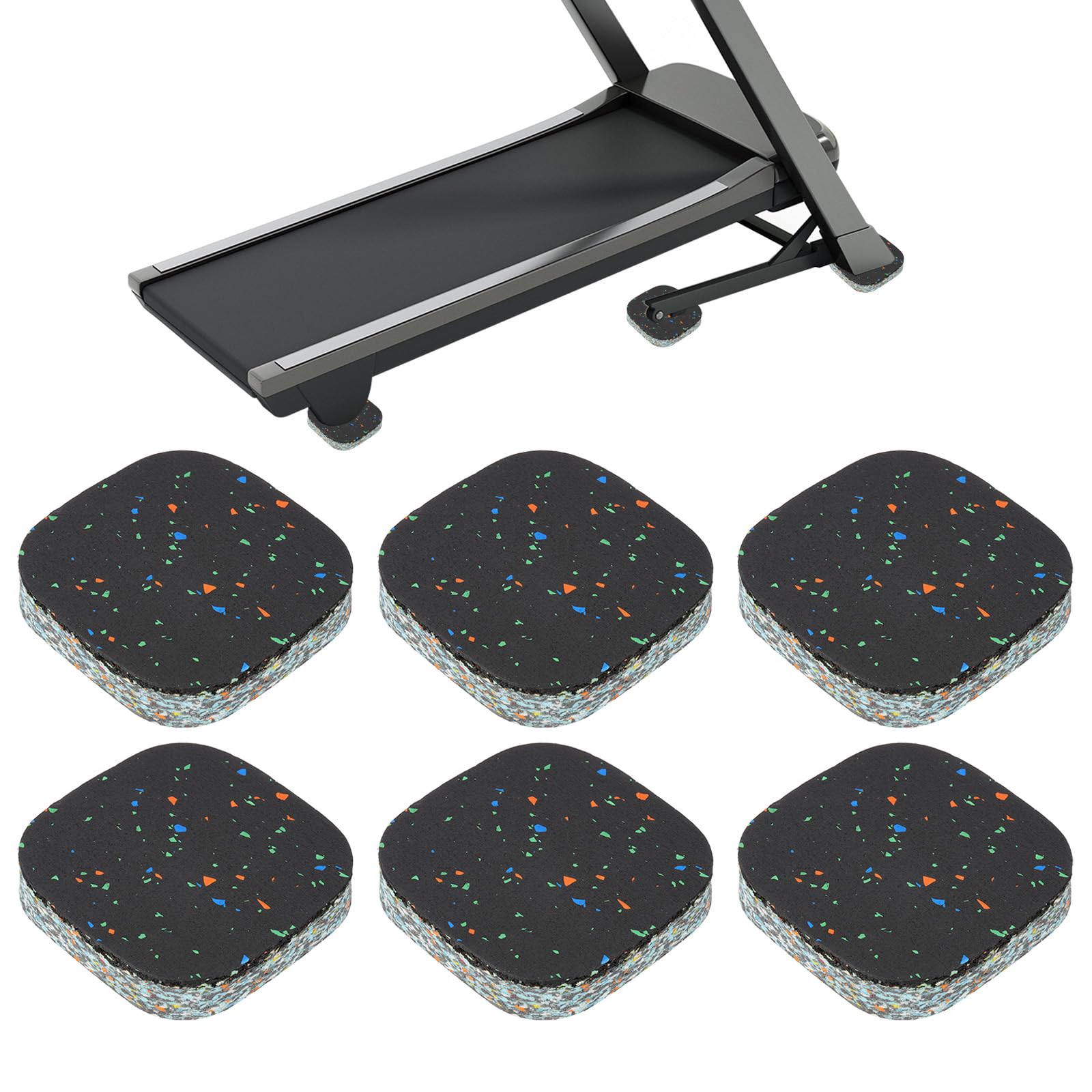 PATIKIL 6 Pcs Treadmill Mat Pads, 4x4x0.8" High Density Foam Anti Vibration Pad Sound Proof Floor Mat Exercise Equipment Mat for Carpet Protect Noise Reduction Home Gym, Mixed Color