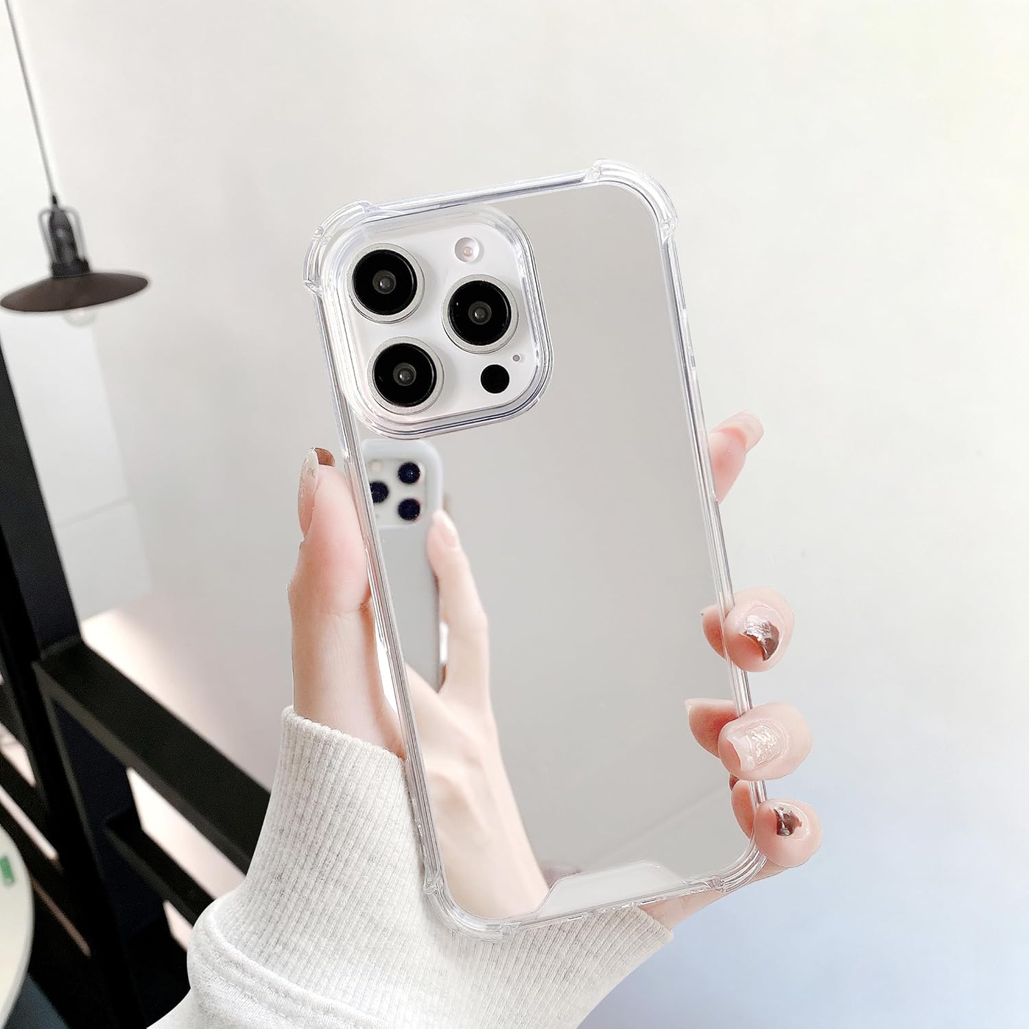Compatible with iPhone 16 Pro Max Mirror case, with [Four Corner Guard] Shockproof Protective Bumper for Woman Girls Makeup Touch up Back Camera Selfies Mirror Vlogging Streaming (Mirror16pm)