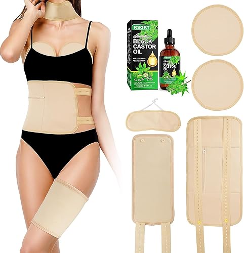 Kit de aceite de ricino reutilizable, lavable a máquina, con correa ajustable y aceite de ricino orgánico (caqui)