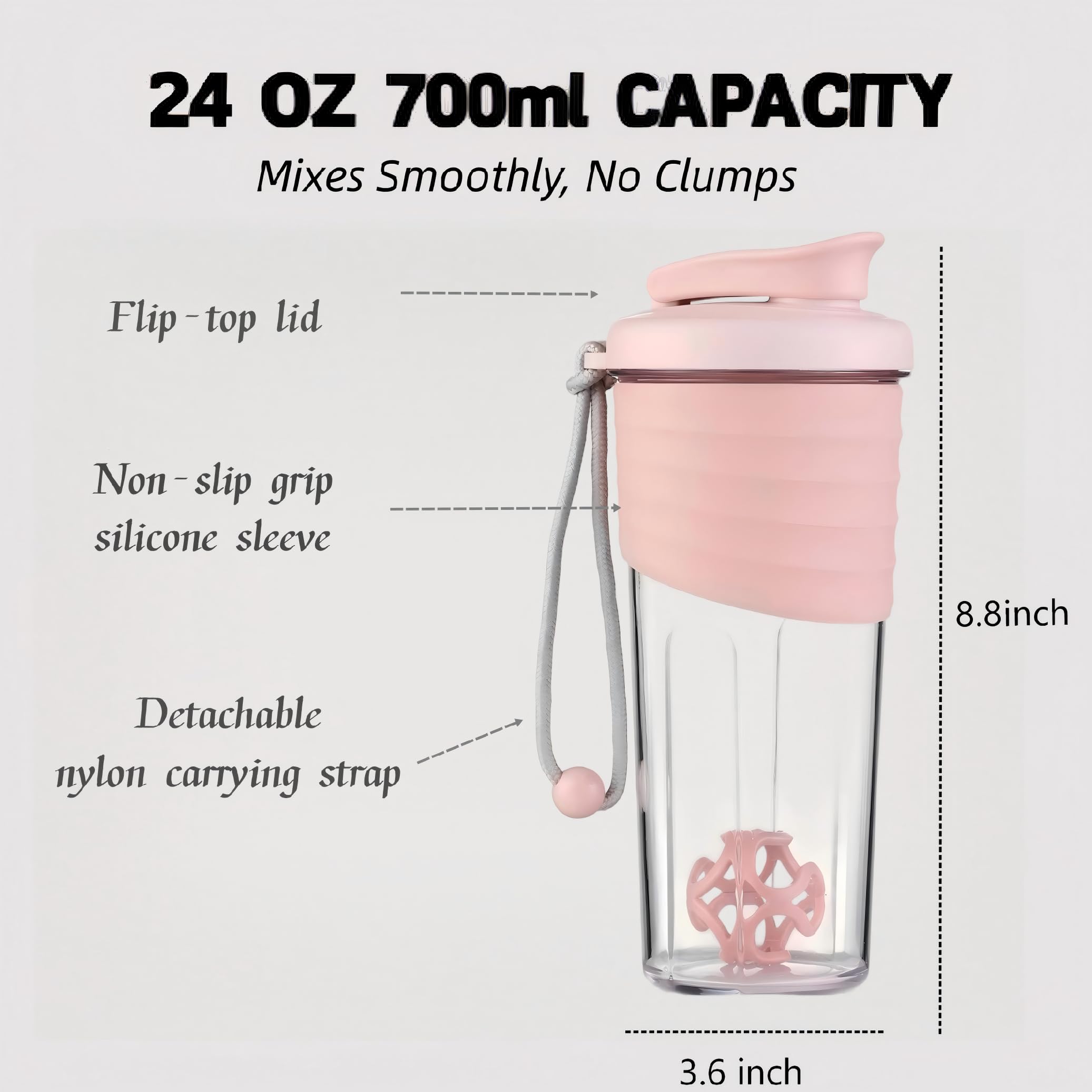 Shaker Bottle for Protein Mixes 24 oz Pink — Amazon image 3