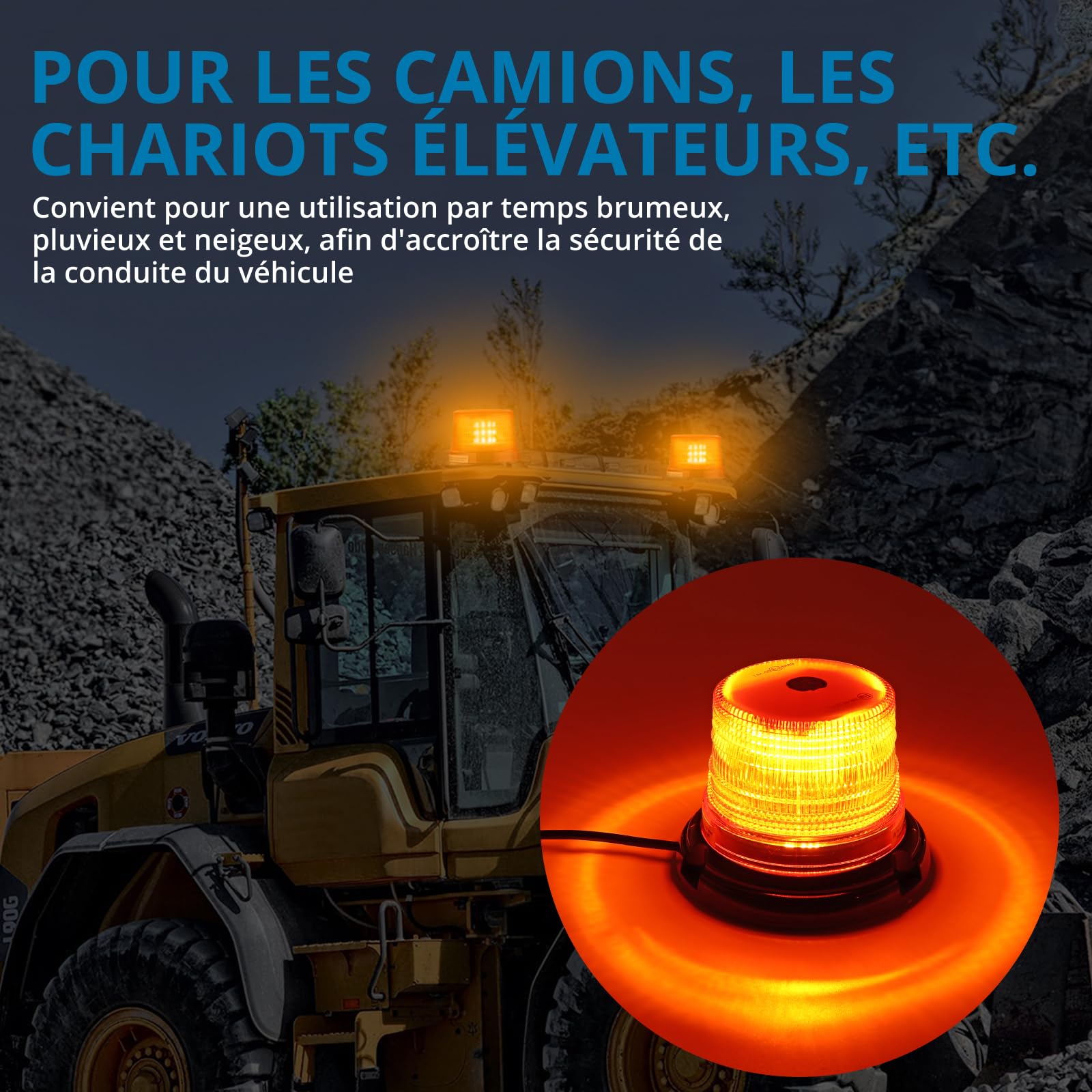 2 Gyrophares LED Ambre 12V/24V – 3 Modes (rotation, Stroboscope, Flash) | Homologation R10 E9, étanche | Pour Camion, Tracteur, Véhicule D’urgence - 7