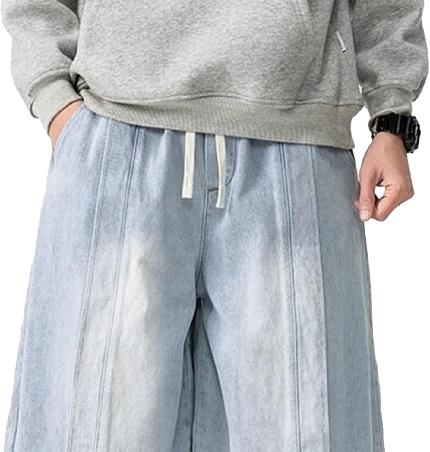 Men Drawstring Wide Leg Hip Hop Jean Y2K Classic Baggy Skateboard Denim Pants Spring Retro Casual Denim Streetwear