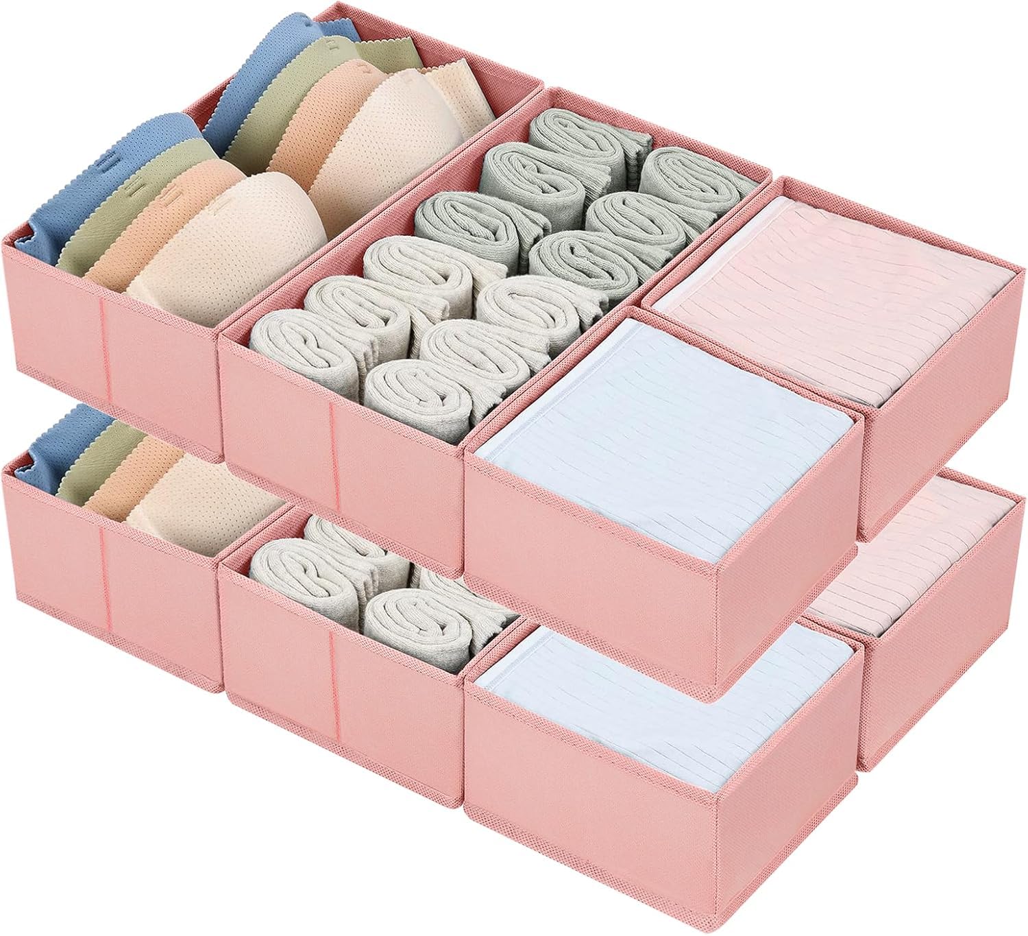 DIMJ Set of 8 Drawer Organizers - Foldable Draw Dividers for Bras Undies Socks Ties, Fabric Wardrobe Storage Organiser for Underwear, Scarves, Cosmetics, Pink — image 1