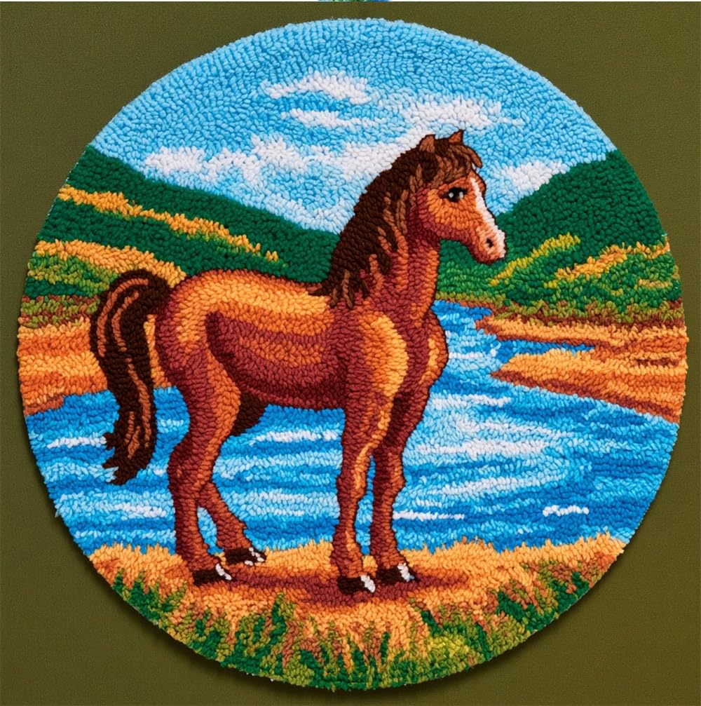 kitphoenix Latch Hook Kits for Adults, Horse By The River