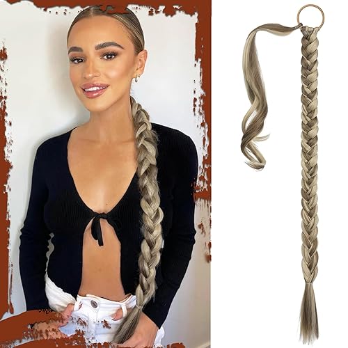 Sofeiyan Extensión de cola de caballo de trenza larga con banda para el cabello, lacio, elegante, envolvente, extensiones de cabello trenzado, cola