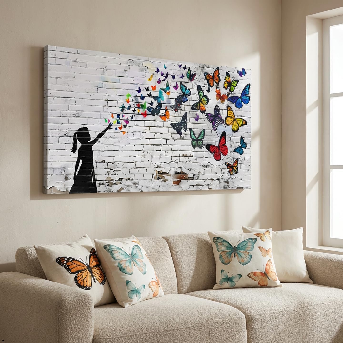 Canvas Wall Art Butterfly Girl - Modern Graffiti Paintings for Living Room, Bedroom Wall Decor, Framed Wall Art for Home or Office Decoration 20"x40"(50CMx100CM)