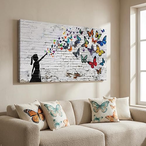 Canvas Wall Art Butterfly Girl - Modern Graffiti Paintings for