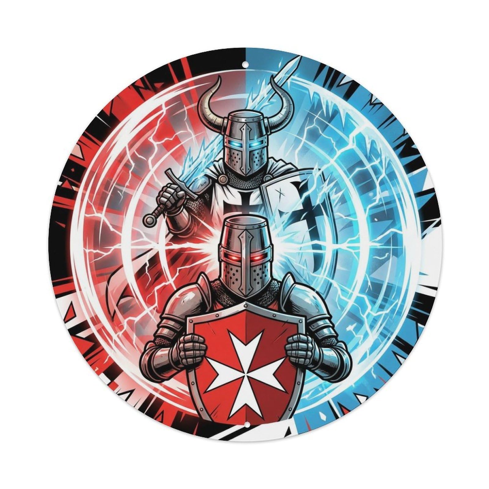 Medieval Shield Anime Hospitaller Teutonic Knight Order Metal Tin Sign Plaque Wall Decor for Cafe, Man Cave, Club Bar, Office, Home Garden Round Metal Poster 8x8Inch