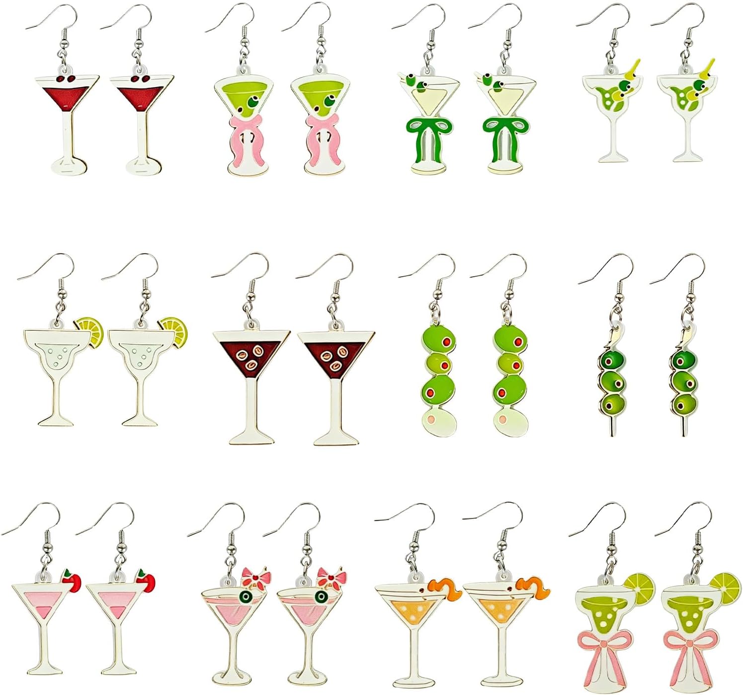 12 Pairs Tequila Martini Earrings For Women Margarita Lime Olive Earrings