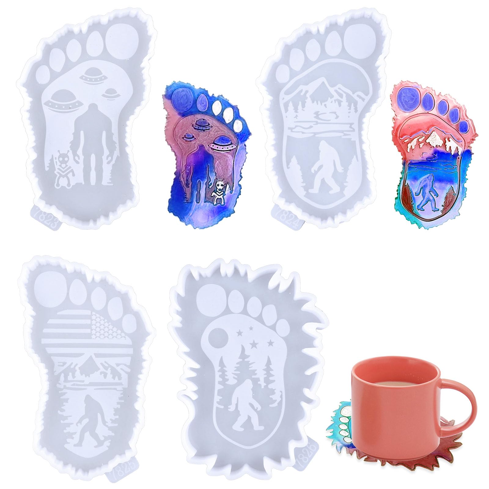 4 Pack Coaster Molds for Resin Casting Bigfoot Sasquatch Epoxy Resin Mold Cup Stand Holder Mold for DIY Crafts Home Decorations Coaster Making Tools